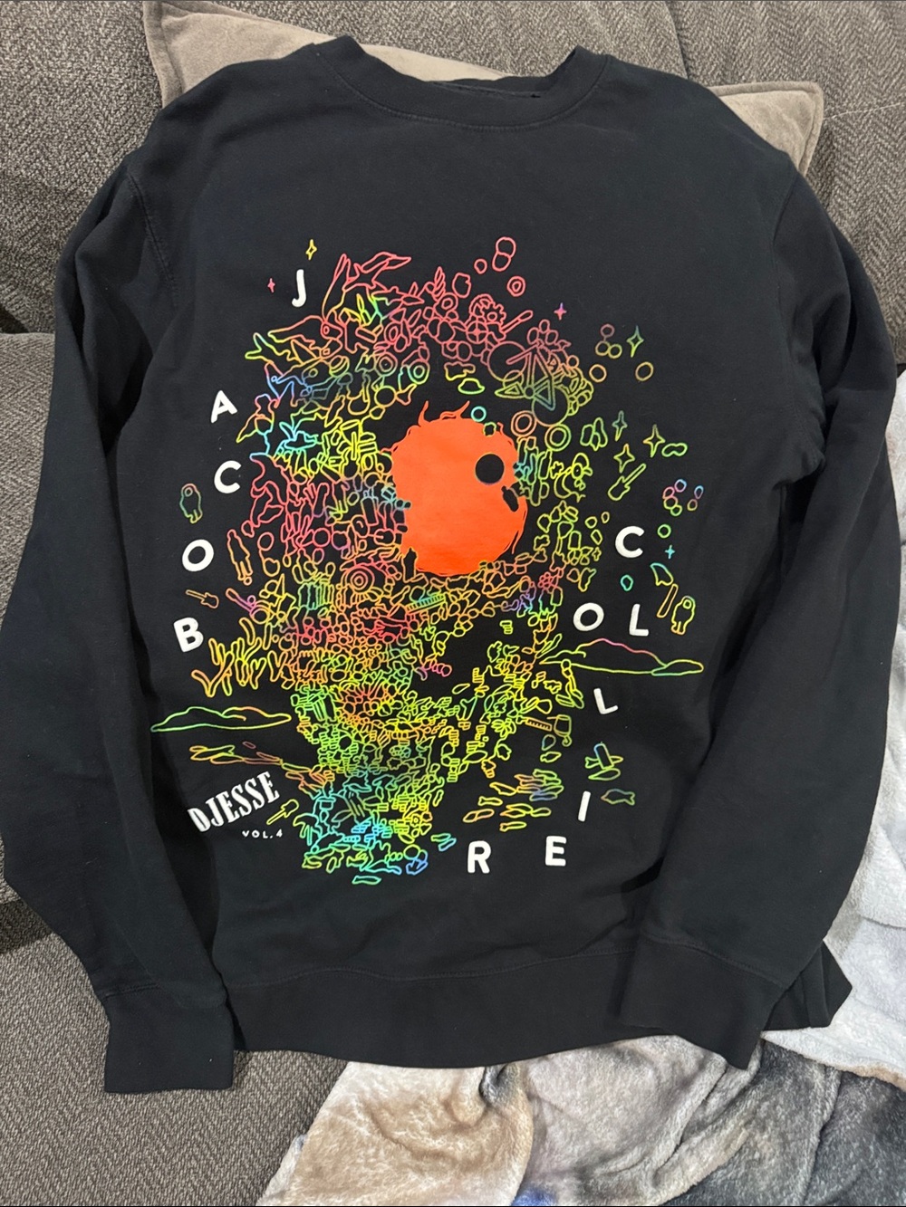 Jacob Collier Black Crewneck Sweatshirt with Neon Multicolor Print